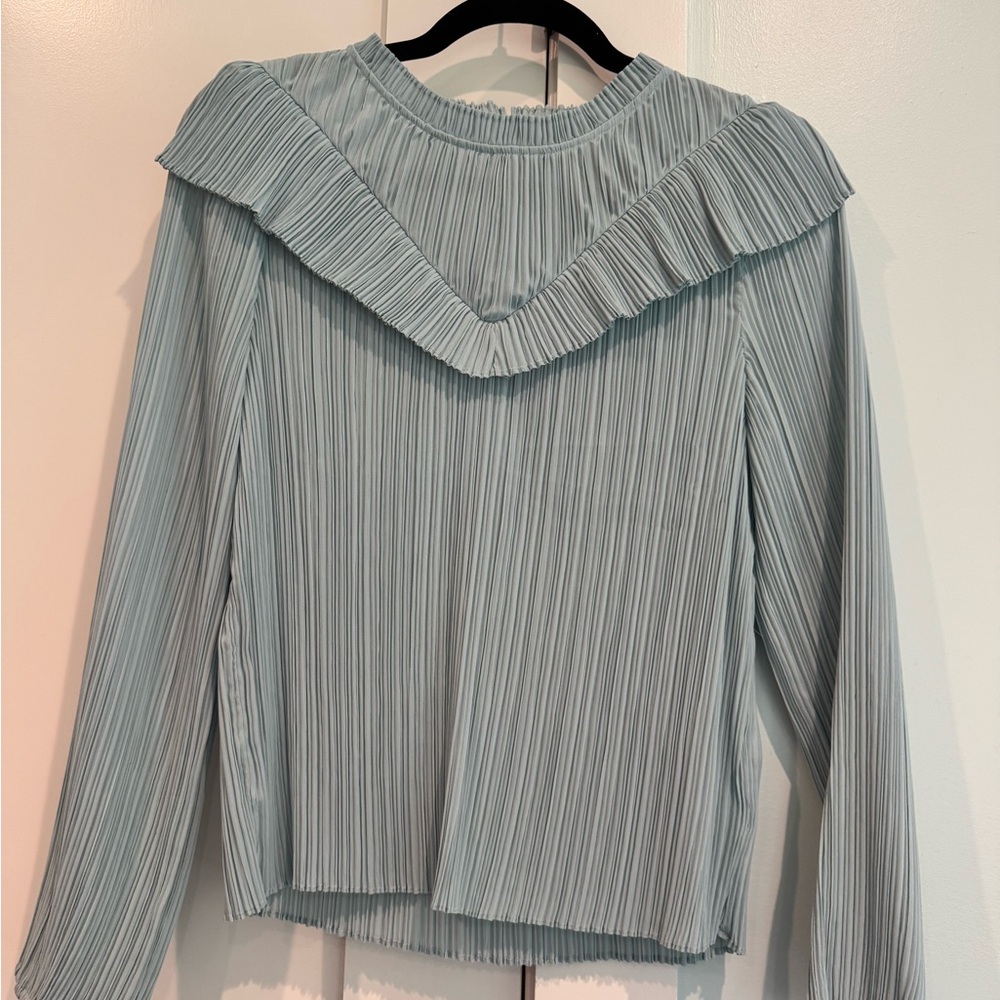 J. Crew Pleated Ruffle Yoke Long-Sleeve Top - Light Sage